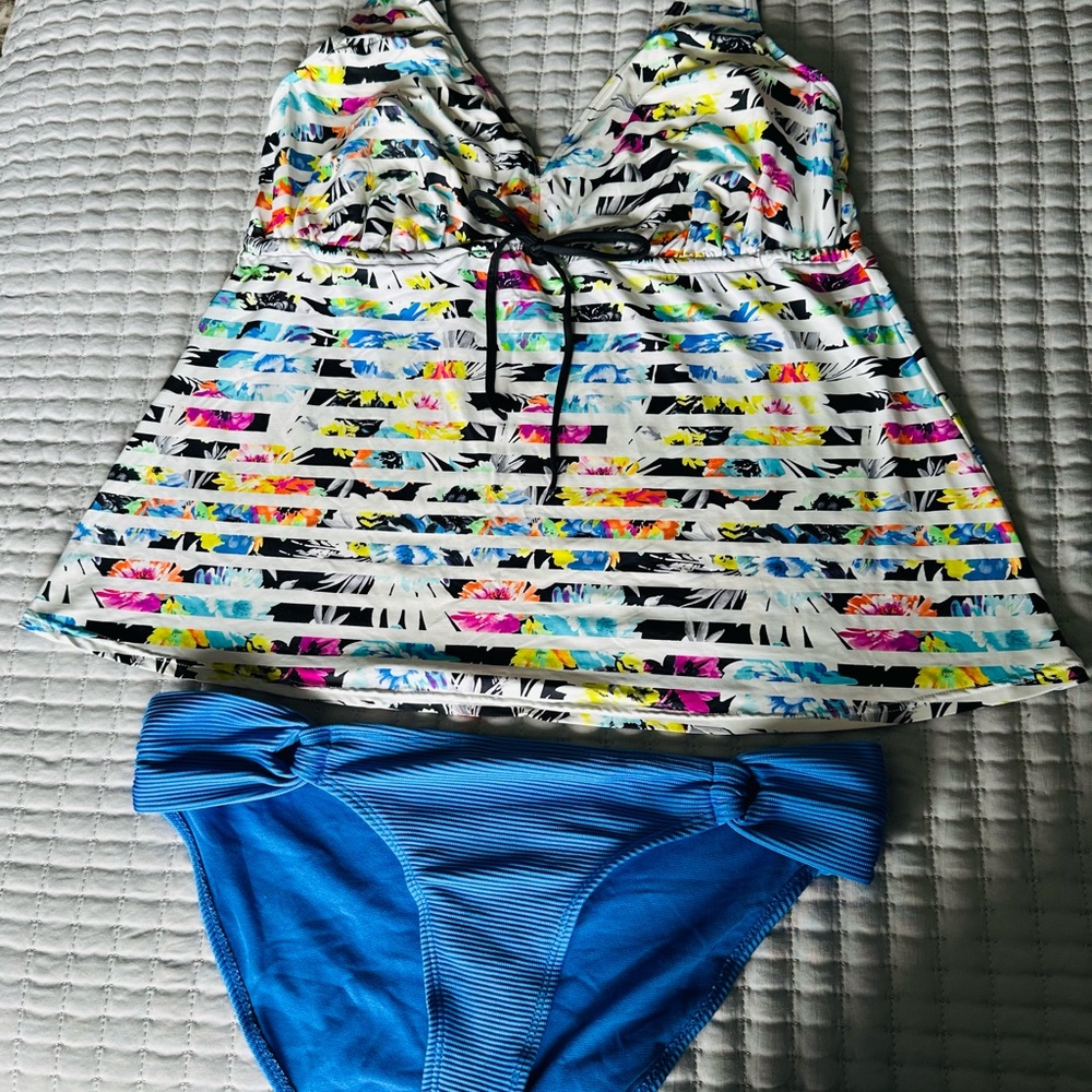 Colorful Floral Striped Bikini Set